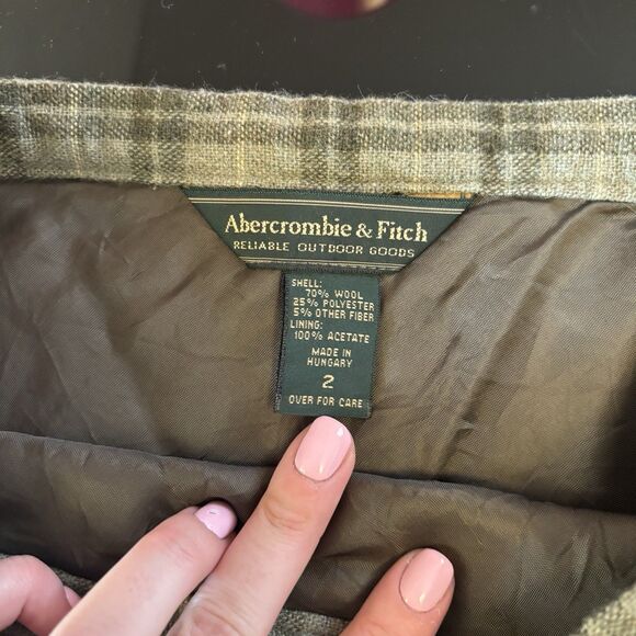 Y2K Abercrombie Fitch Mini Skirt Plaid Wool 2 Green OfficeCore Acadamia Vintage - Picture 3 of 6